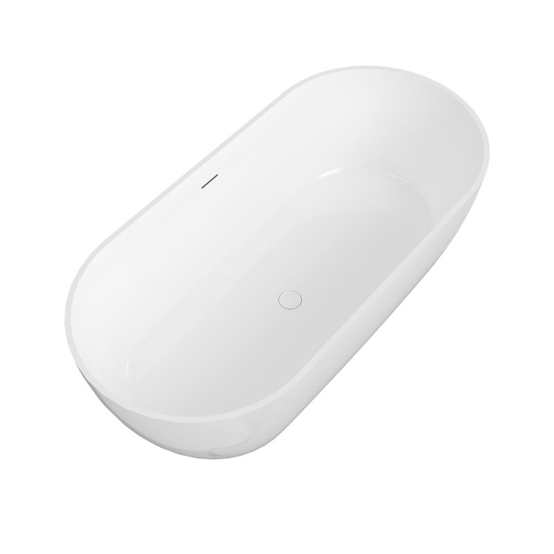 Glossy White 63" Freestanding Soaking Bathtub, Solid Surface Material, With Overflow And Pop - Up Drain, Ideal For A Relaxed Bath, Strong Stone Resin Bathtub In White, Construction, Center Ergonomic