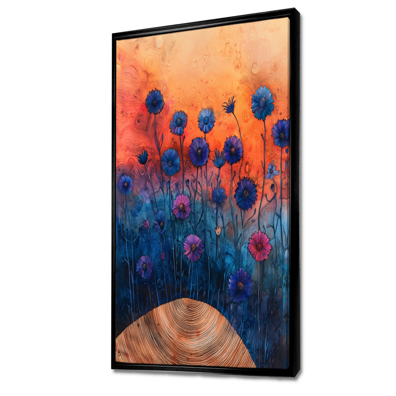 Cornflowers Garden At The Barn On Slide I - Cornflowers, art mural, H 60 po x l 28 po, Impression encadrée flottante, Noir
