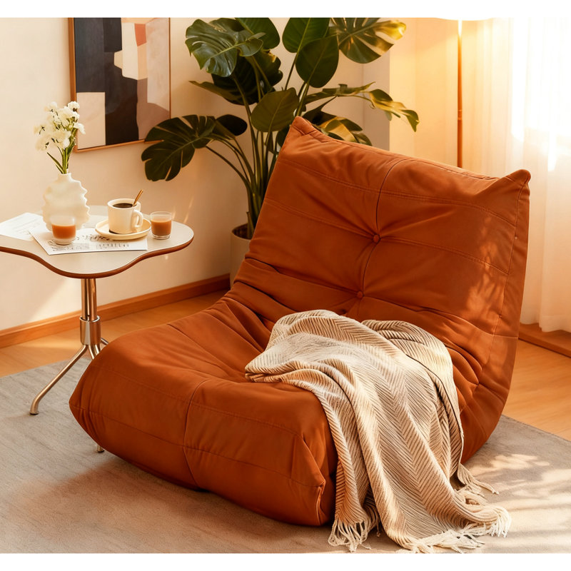Fauteuil d'appoint orange avec détails à boutons, matériau en flanelle, mousse à mémoire de forme à haute densité, housse en microfibre pour espace de jeu,
