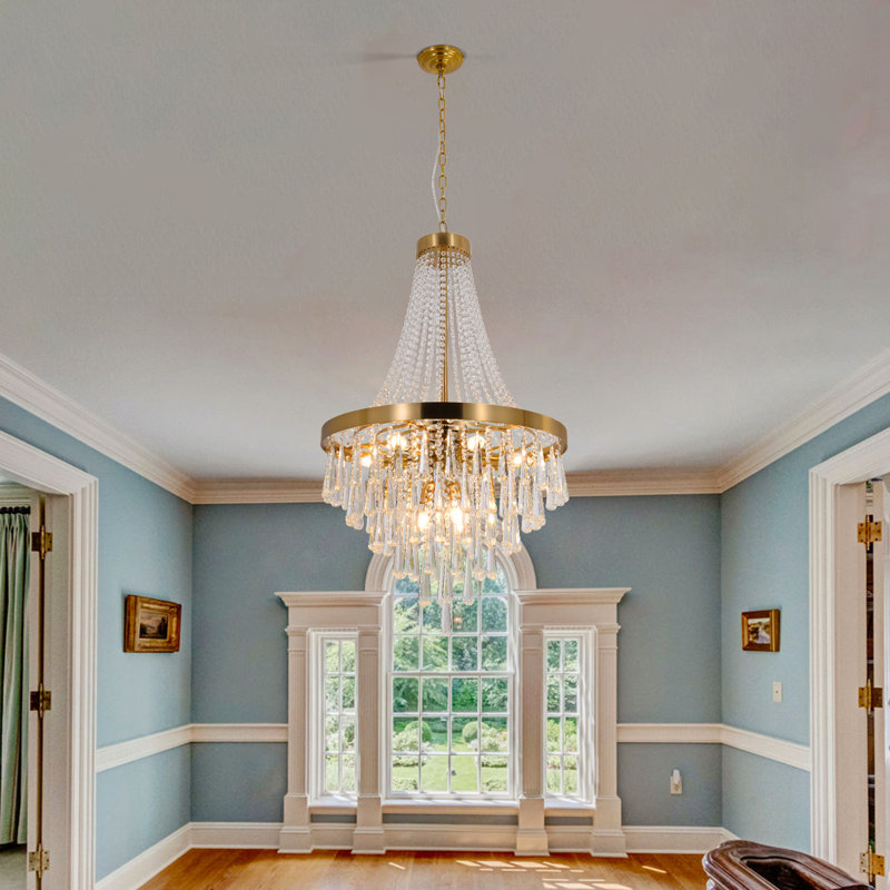 Albertico 24" Empire 9 - Light Dimmable Chandelier With Hanging Chain, Champagne gold
