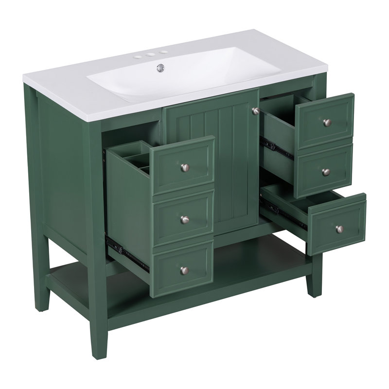 36" Bathroom Vanity With Sink Combo One Cabinet And Three Drawers, Green