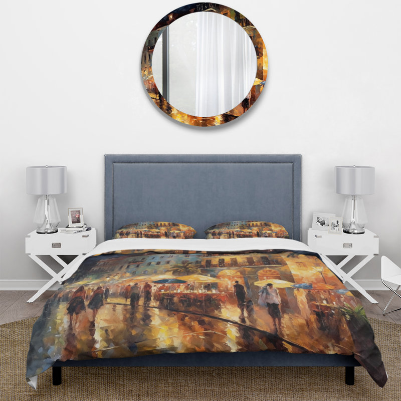 Brown and Green Cityscape Microfiber Duvet Cover Set