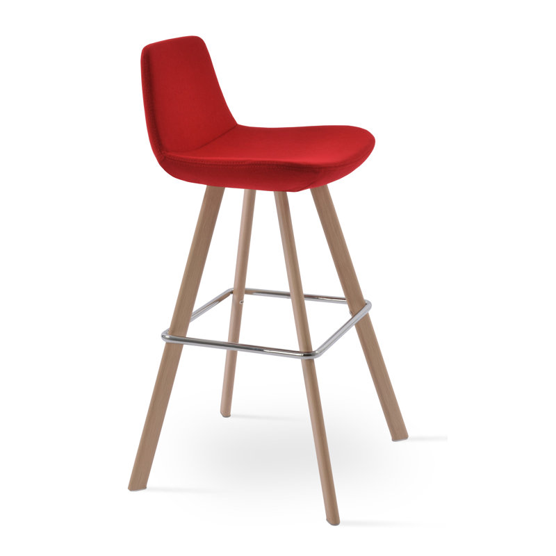Tabouret de comptoir bar & Pera, Bois de frêne naturel, Laine rouge Camira, Tabouret de comptoir (assise de 24 po de hauteur)