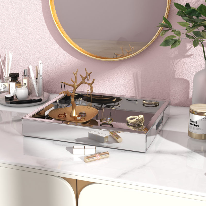 Savard Glass Mirror Vanity Tray, Silver