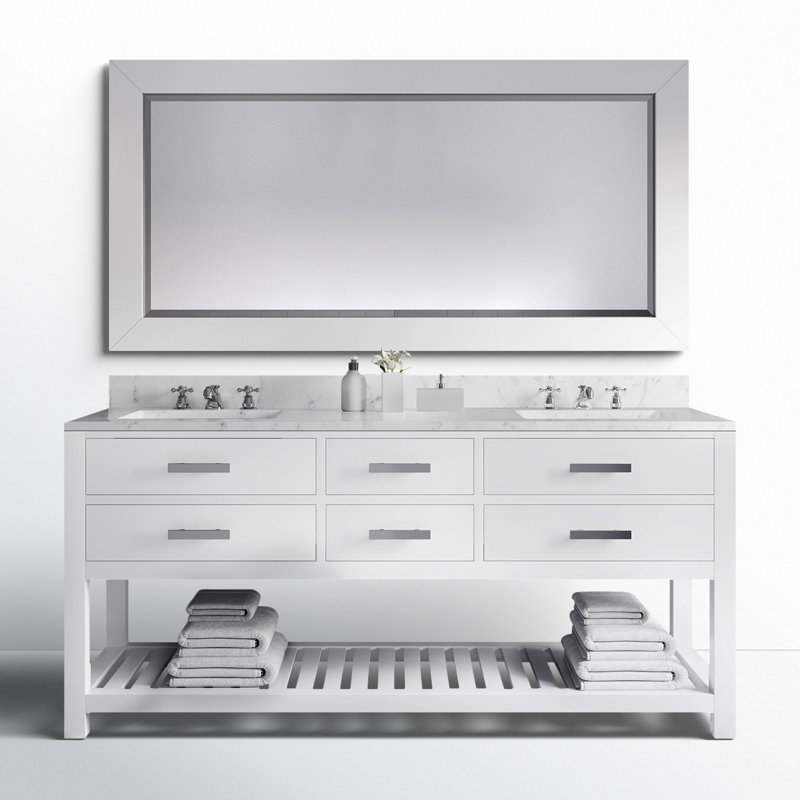 Madalyn 60" Double Bathroom Vanity Set with Mirror, Pure White, Mirror Included