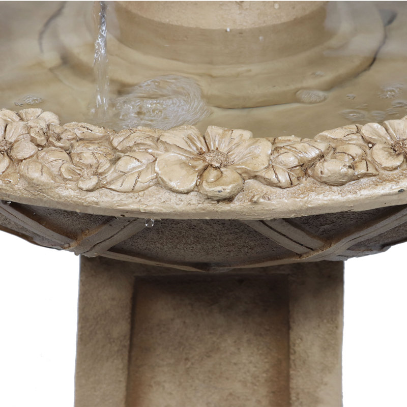 Light Brown Polyresin 2-Tier Birdbath Water Fountain