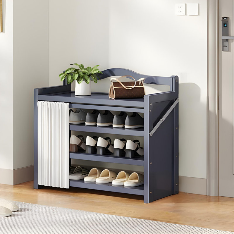Foldable Shoe Rack For Home - Bamboo Entryway Shoe Organizer With Dust-Proof Curtain, Multi-Layer Design For Easy Storage