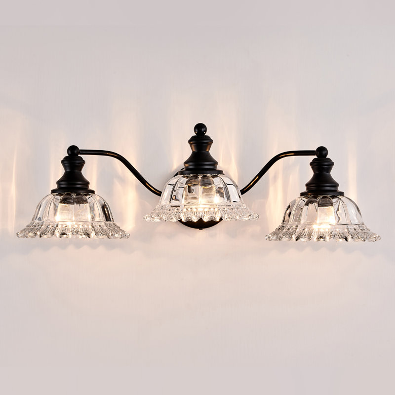 Éclairage pour meuble-lavabo de salle de bain rétro 3 lumières noir mat, Noir mat, Clair, Trois lumières