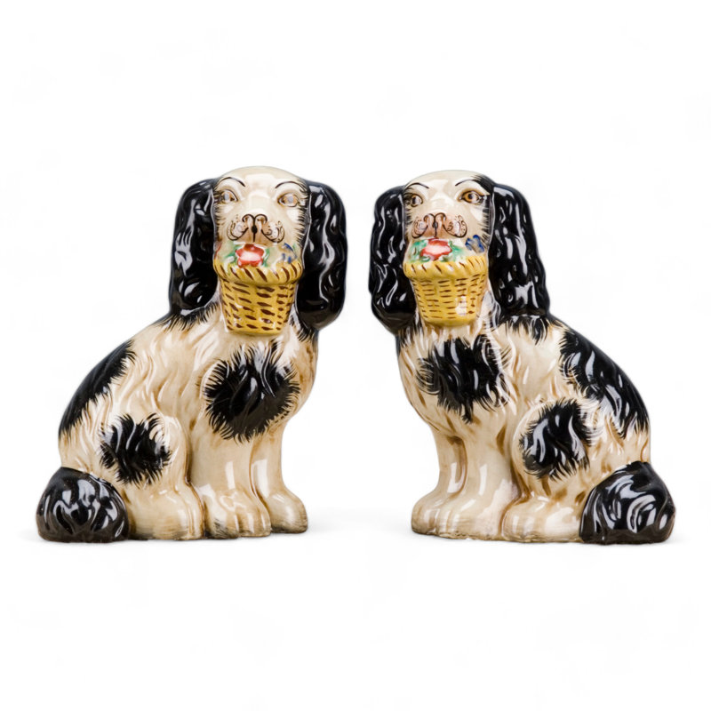 Porcelain Staffordshire Dog Figurines Pair, Black