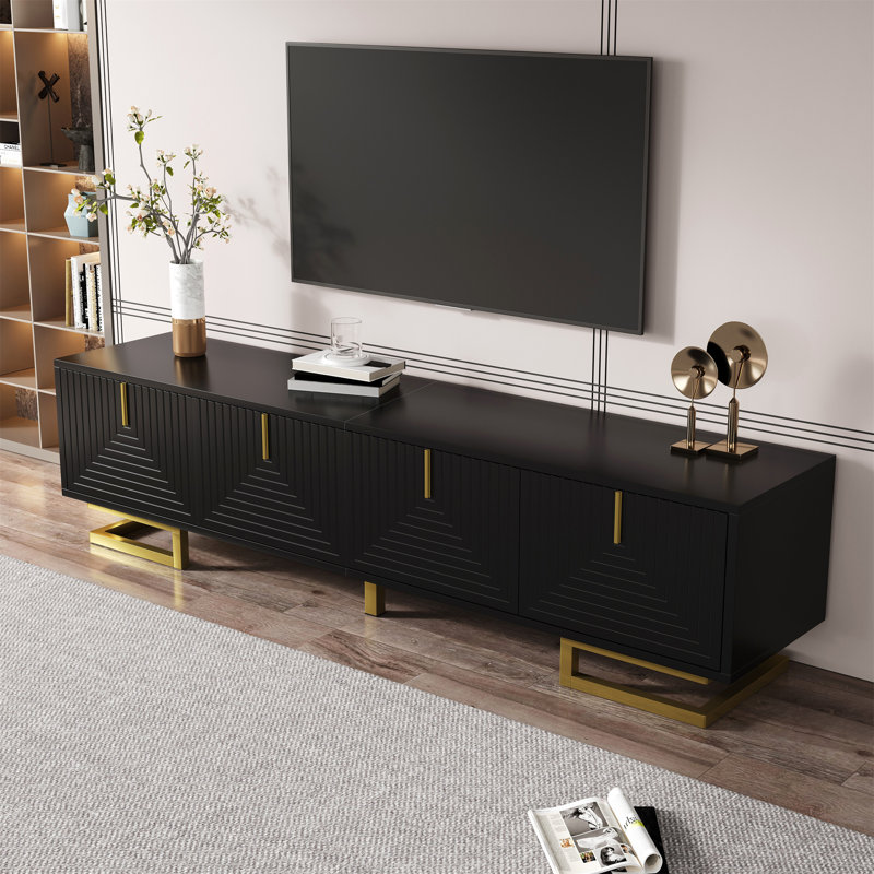 Luxury Tv Stand - 160Cm Media Unit With Soft-Close Doors & Adjustable Feet, Black