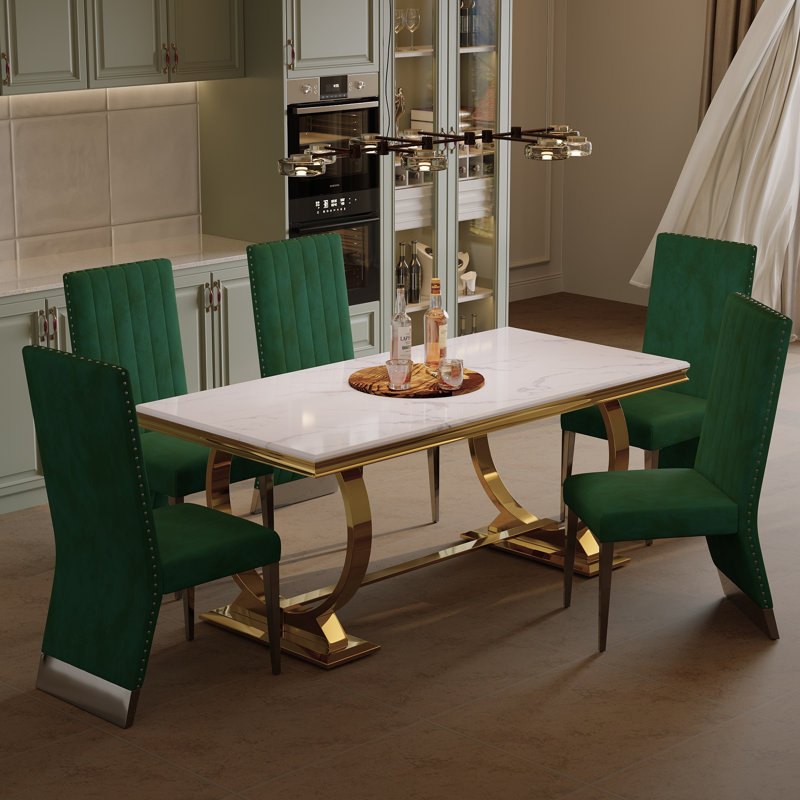 Chaises de salle à manger modernes en velours vert moderne