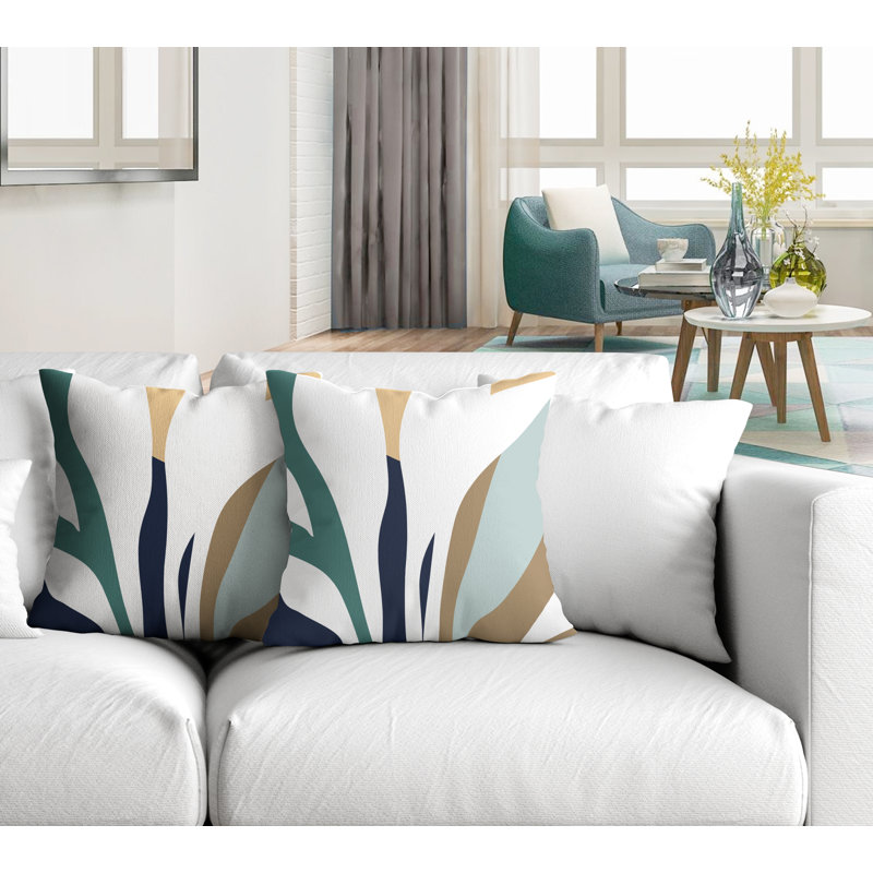 Jeté carré en polyester / mélange de polyester intérieur / extérieur, L 17 po x H 17 po, Émeraude / bleu marine / beige