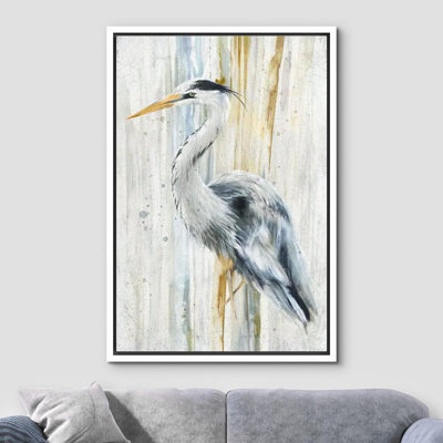 Crane Heron Bird " Pastel Watercolor Streak Crane Bird Nature Modern Zen Rustic "