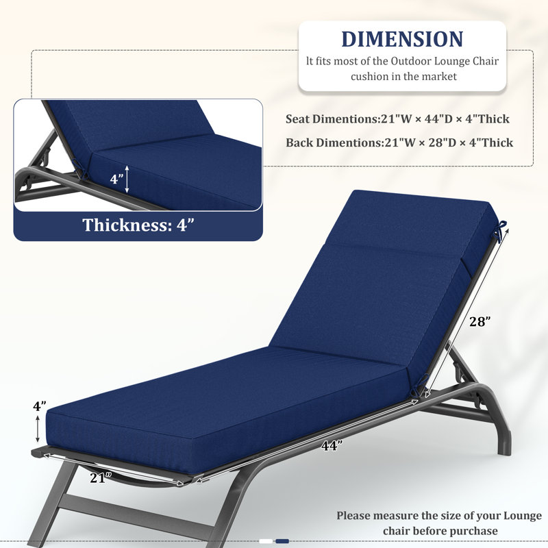 Outdoor Chaise Lounge Cushion – Weather-Resistant, Reversible, Plush Comfort, 21" W x 72" D, Blue