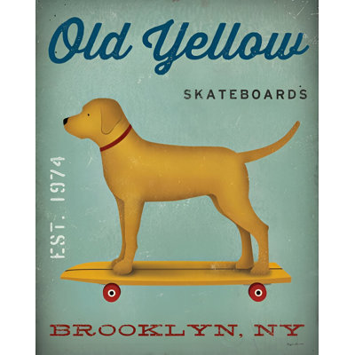 Golden Dog on Skateboard by Ryan Fowler Gallery Wrapped Canvas Art Decor