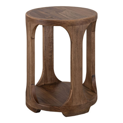 Eray 18 In Round Side Table W Shelf, Mango Wood