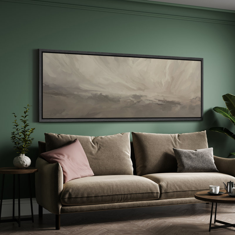 «Stormy Skies», toile de fond nuageuse abstraite dans des tons de beige et de gris, Noir, H 30 po x l 60 po