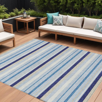 Tapis intérieur lavable rayé 8 pi x 10 pi bleu mauve et gris