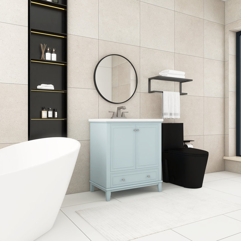 Meuble-lavabo sur pied simple 30 po avec plateau en céramique Marsai