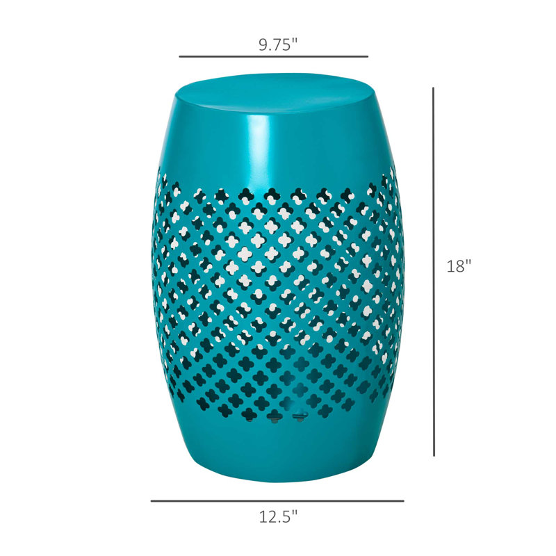 Evatt 12.5" Steel Patio End Table, Round Hollow Drum Side Table, Accent Table for Indoor and Outdoor, Blue