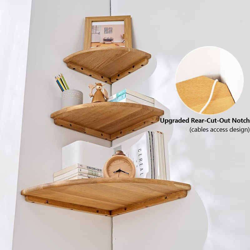 Ensemble de 2 tablettes de coin en bois de chêne flottant pour tablettes de coin