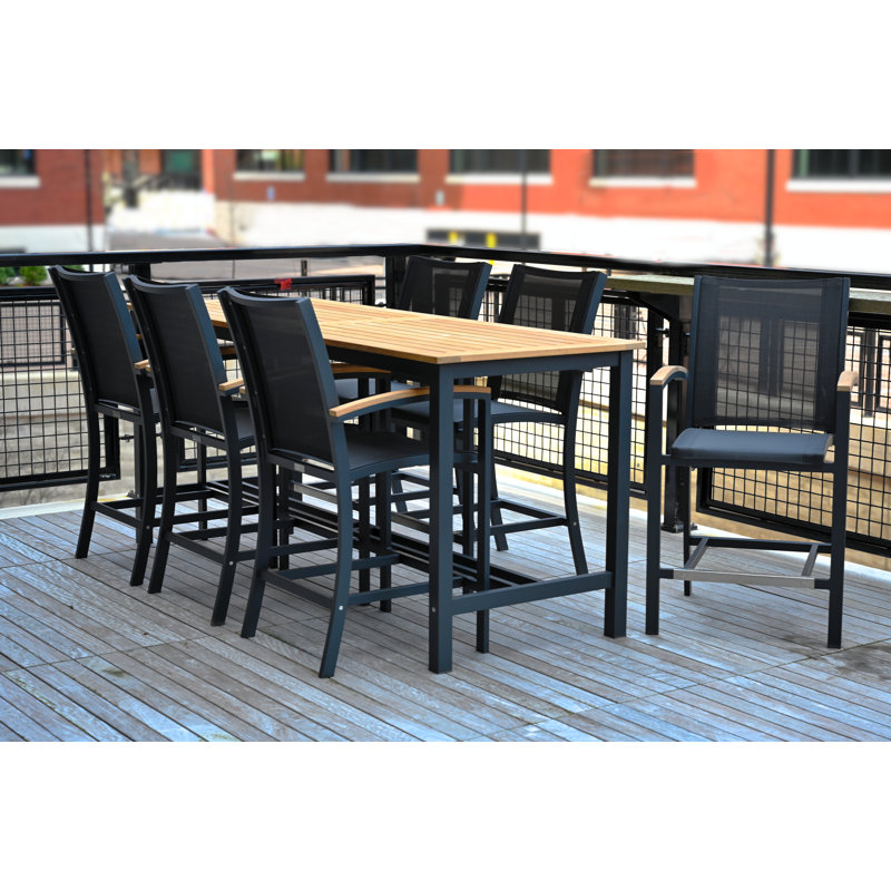 Narrow Counter Height 82" Teak and Aluminum Table, Black