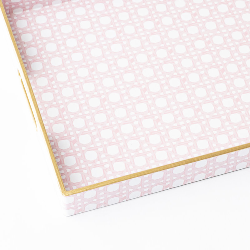 Green Cane Vanity Tray, 15.75" W x 1.25" D x 10.25" H, Pink