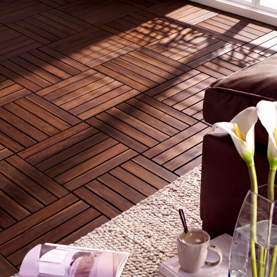 H 12 po x l 12 po L Carrelage de terrasse pour l'extérieur en bois à motif de rayures (paquet de 30 tuiles)