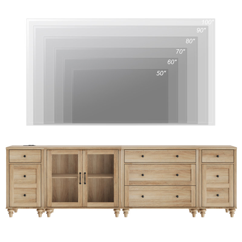 Corretta Large TV Stand For 85 Inch TV, TV Console Table For 100 Inch TV, Entertainment Center With Charging Station&Glass Door, Kitchen Sideboard Buffet Cabinet For Dining Room