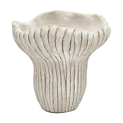 Corbeille à sable sable et ciment 9,3 x 9 x 8,7 po, finition beige texturée, forme irrégulière ondulée pour les herbes dans les espaces intérieurs aspect vieilli, plantes grasses