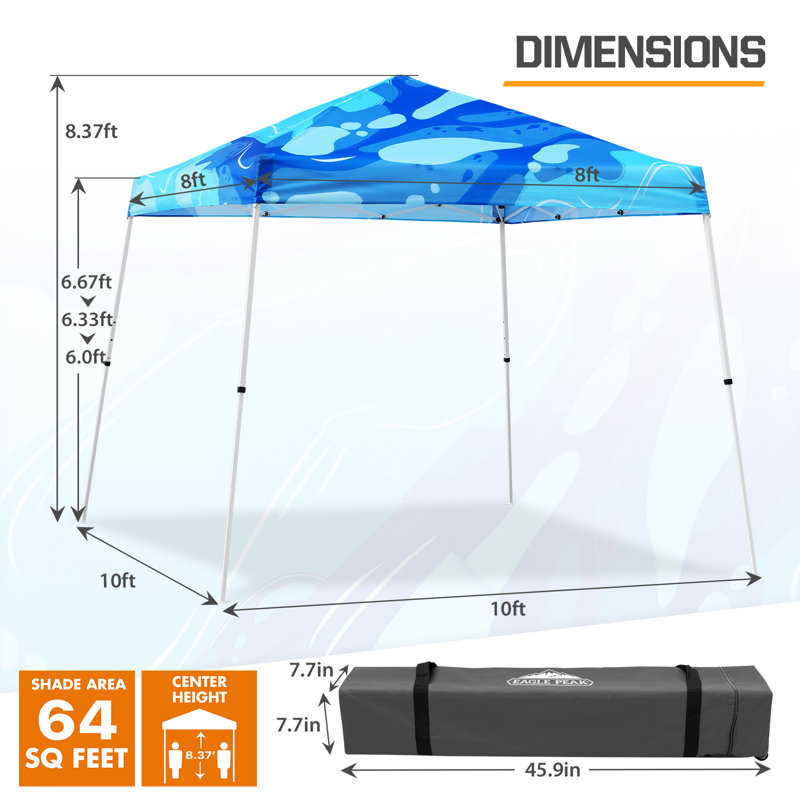 Blue Abstract 10' x 10' Slant Leg Steel Pop-Up Canopy Tent
