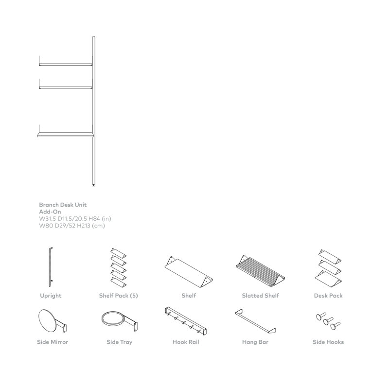 Branch Desk Shelving Unit Add-on, White/Blonde
