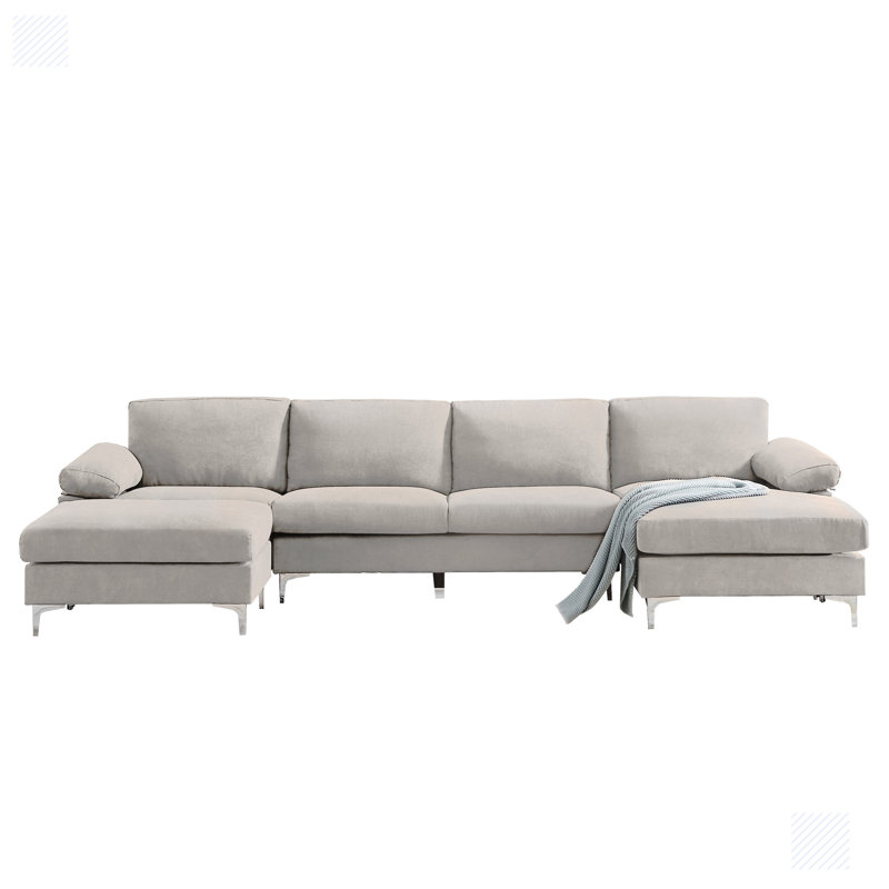 Canapé modulaire 3 pièces rembourré, Mélange de polyester gris clair