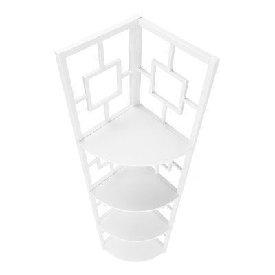 Bibliothèque, bibliothèque, étagère, d'angle, 4 niveaux, H 62 po, bureau, chambre à coucher, stratifié blanc, métal blanc, contemporain, moderne