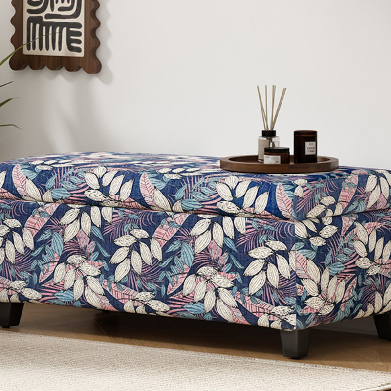 Repose-pieds de luxe avec tissu à motif floral, charnières à fermeture en douceur, repose-pieds et siège multifonctionnels pour le salon, compartiment caché pour la chambre à coucher pour les couvertures / oreillers