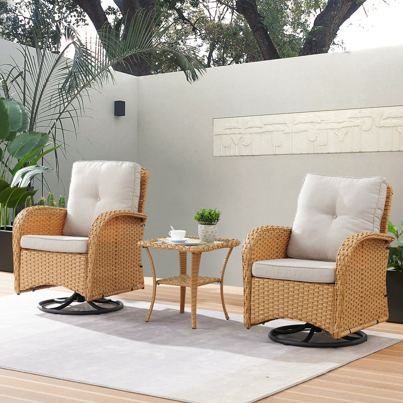 Chaise berçante d'extérieur en osier Dodington, Jaune, Beige