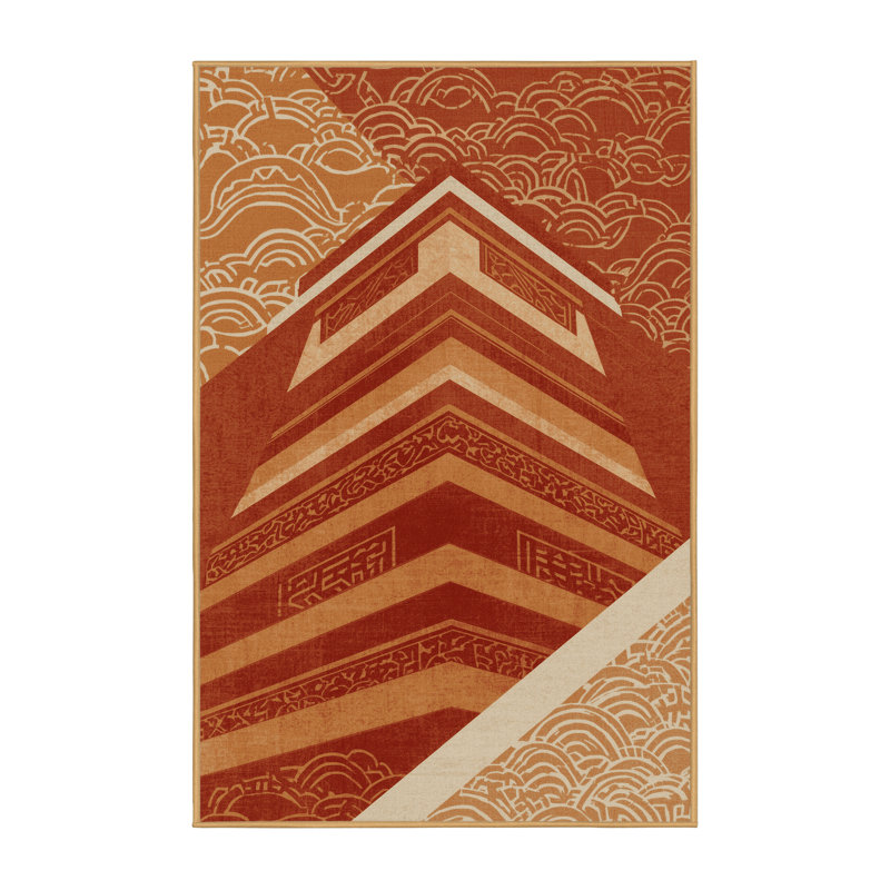 Machine Washable Pelico Chichen Itza Global Inspired Oriental Rug in Brown – LightBrown Binding, 2x4