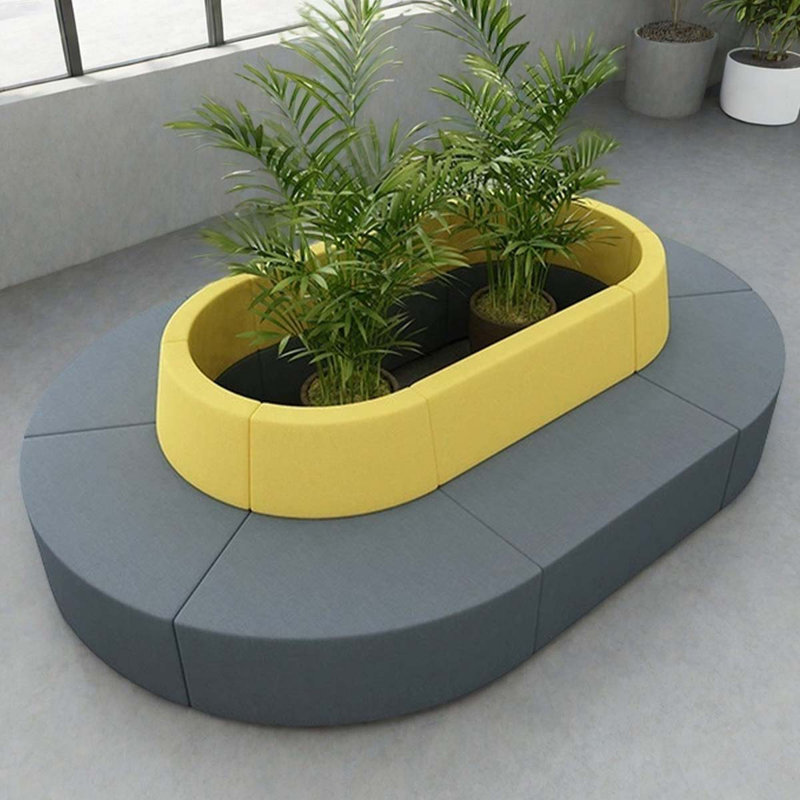 Oval gray spliced yellow reception sofa