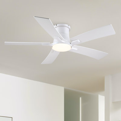 Modern 46" Indoor Matte White Flush Mount Ceiling Fan with Integrated LED, Remote and  5 Two-Tone Blades