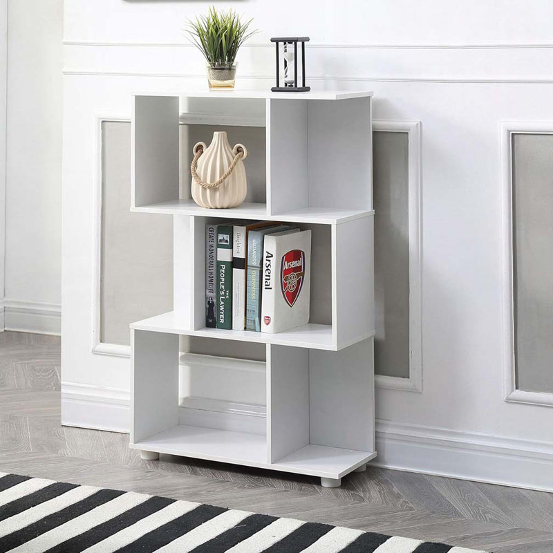 Modern Staggered 3-Shelf Manor Bookcase, White