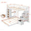 Lit superposé simple au dessus d'un lit double avec tablettes à 3 niveaux, tiroirs et escalier de rangement, blanc-1678645831