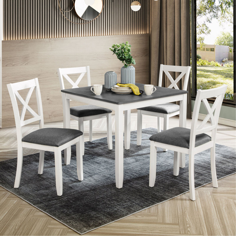 Ensemble de table à manger, ensemble de table à manger en bois moderne, ensemble de table à manger pour petit endroit, cuisine, salle à manger, deux tons gris et blanc