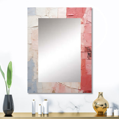 Minimalisme rose Poteries II - miroir décoratif spirales abstraites, grand miroir mural moderne, impression d'art en métal