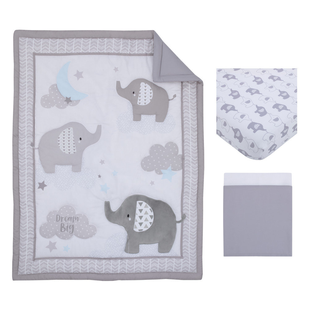 Little Love by NoJo Elephant Elvis Stroll Dream Big 3pc Crib Bedding Set Indigo Safari