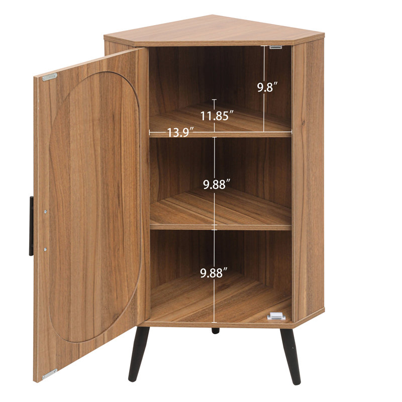 Unité de rangement de coin de chambre à coucher avec porte, capacité de charge de 88 livres, base triangulaire stable en métal intégrée à la machine, stratifié réglable, bonde, support de salle de bain à poignée souple, capacité estimée,