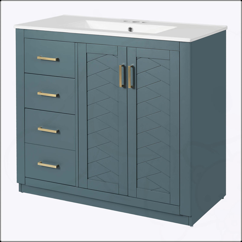 Meuble-lavabo de 36 pouces avec lavabo en céramique, structure en bois massif, rangement spacieux et portes à fermeture en douceur pour les salles de bain modernes