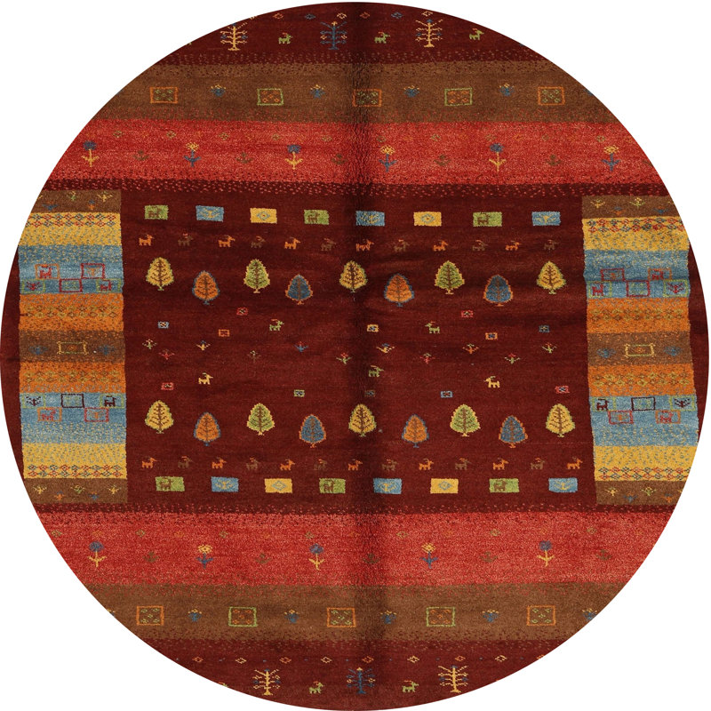 Tapis contemporain rouge / brun, Rond 7 pi