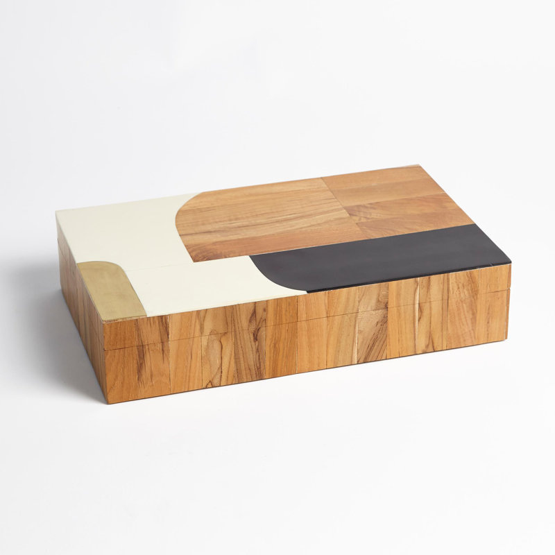 Boîte en bois Satia - noir / ivoire, H 3,25 po x l 9,25 po x P 15 po