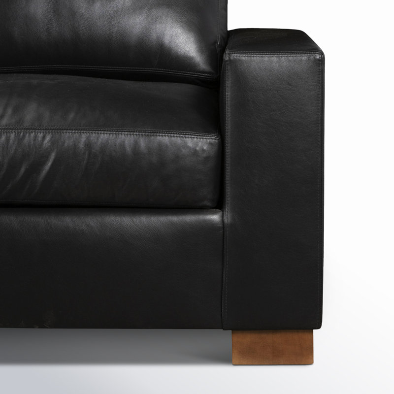 Jonie 66" Wide Genuine Leather Square Arm Loveseat, Revelation Midnight Genuine Leather