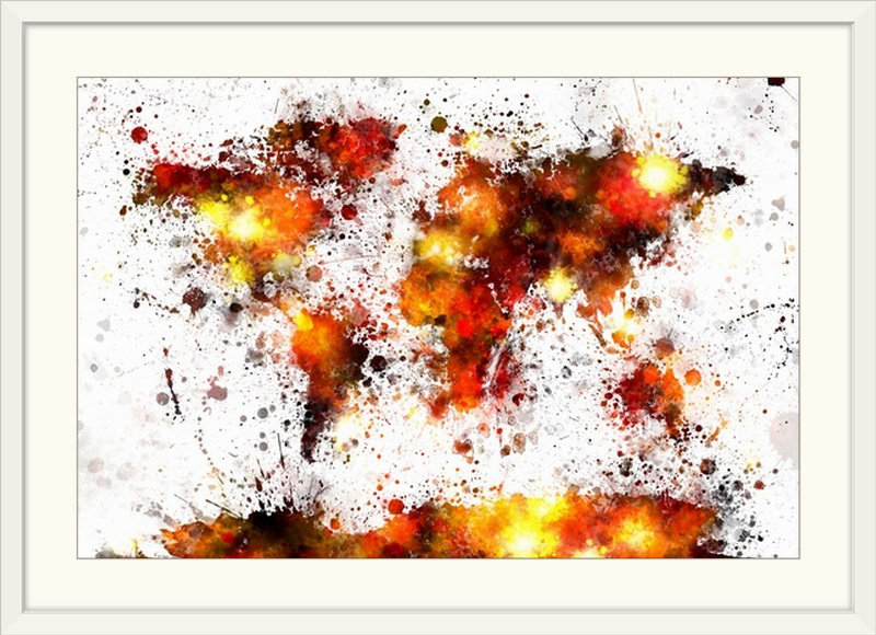 «World Map Paint Splash» par Francy, impression, Cadre blanc, H 20 po x l 26 po x P 1 po
